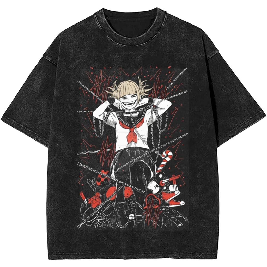 Anime My Hero Academia Himiko Toga Graphic Tshirt Men Women Cotton Tshirts Vintage Washed Oversized Tee Male Manga T Shirt