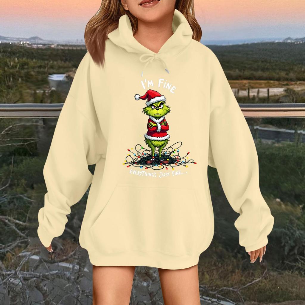 Children's Fashionable Casual Long-sleeved Loose Christmas Print Pullover Hooded Sweatshirt