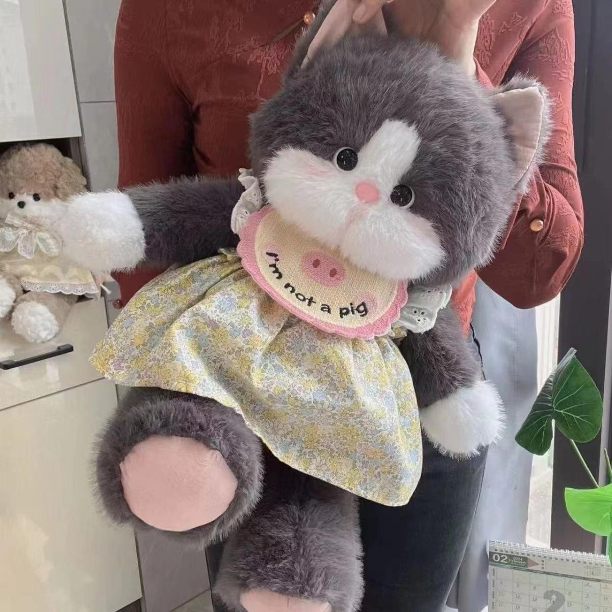 

Плюшевая игрушка кошка из искусственного меха, кукла, милый котенок, тряпичная кукла, подарок на день рождения, для девочки 35cm [including skirt + bib]