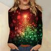 Women's 3D Christmas Snowflake Gradient Print Round Neck Long Sleeve T-shirt Casual Long Sleeve Top Party Loose Women's Top
