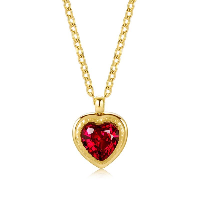 Peach Heart Zircon Pendant Necklace, Gold-Plated Titanium Steel, Sweet and Versatile Everyday Clavicle Chain