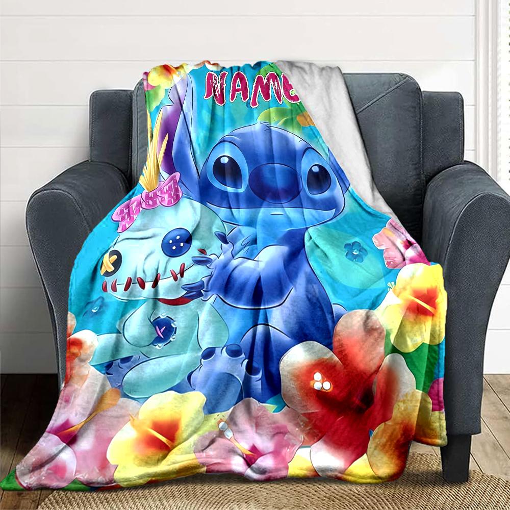 Custom Name Lilo & Stitch Floral Adventure blanket for Couch & Bed, Plush Cozy Fuzzy Blanket Super Soft & Warm Blankets for Fall and Winter. 0908407