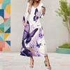 Women Plus Size V Neck Long Sleeve Black Multicolor Printed A Line Midi Dress With Pockets