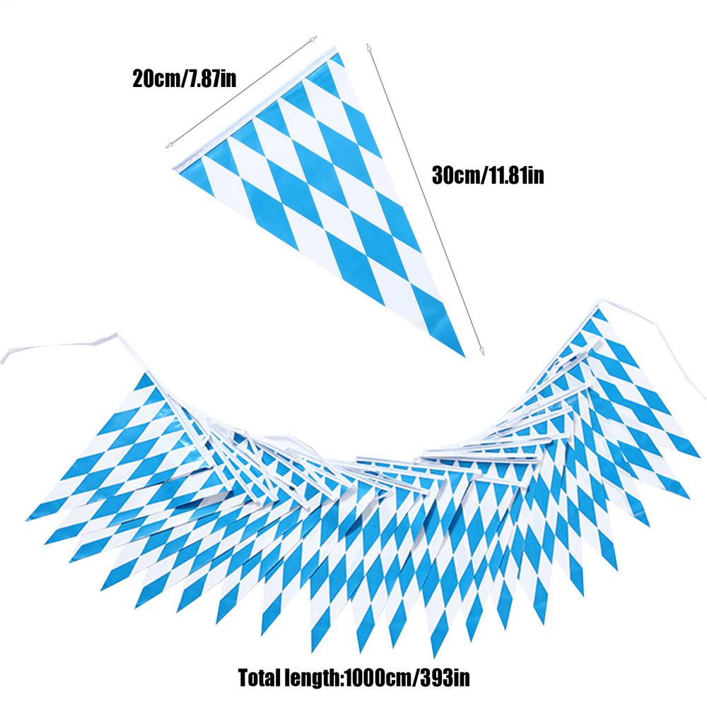 10m Oktoberfest Bunting Bavarian Banner 20 Pieces Blue White Triangle Checkered Hanging Flags For German Theme Party Decoration