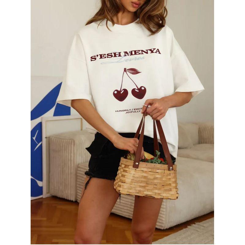 Western Style New Fashion Casual Loose Print round Neck Short sleeve T-shirt Top Printed T-shirt Top