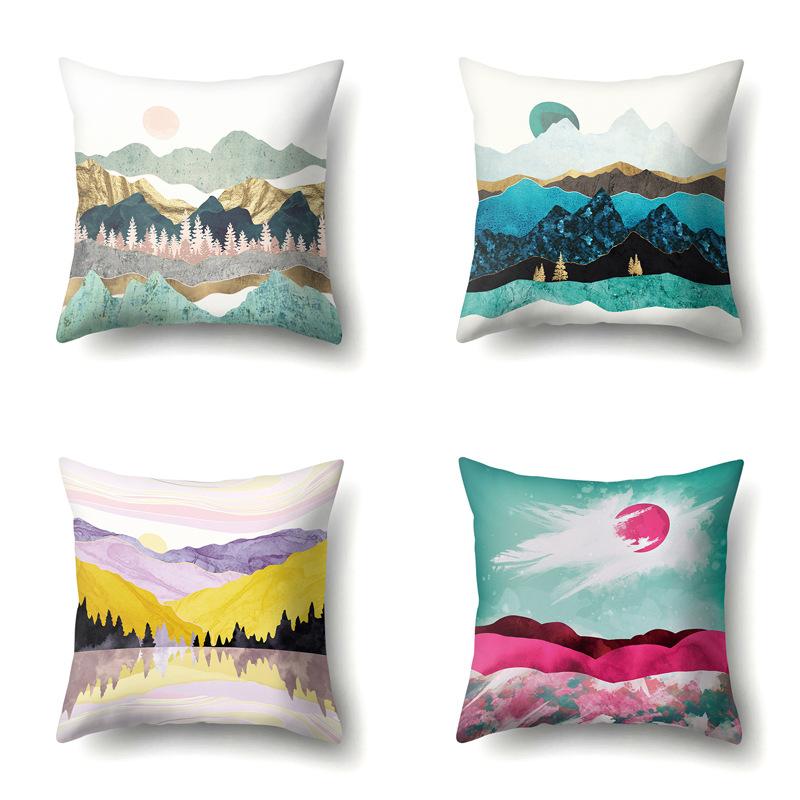 Polyester Pillow Cover Mountain Print Pillow Cover Waist Cushion Cover Car Cushion Head Cushion Cover Premium Durable