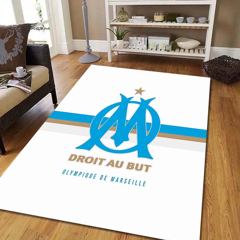 Olympique De Marseille Flannel Pattern Square Carpet,Area Rug,Carpet Rug for Living Room Bedroom Sofa Playroom Decor,Non-slip Floor Mat