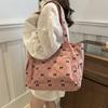 Women Corduroy Tote Bag Stylish Large Capacity Casual Commuting Bag Bow Pattern Design Simple Shopping Bag Chic Handbags CLE