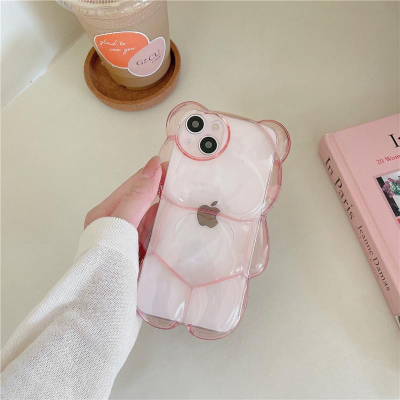 3D Cartoon Little Bear Transparent Anti-Fall Phone Case for iPhone 11/12/13/14/15/16 PROMAX