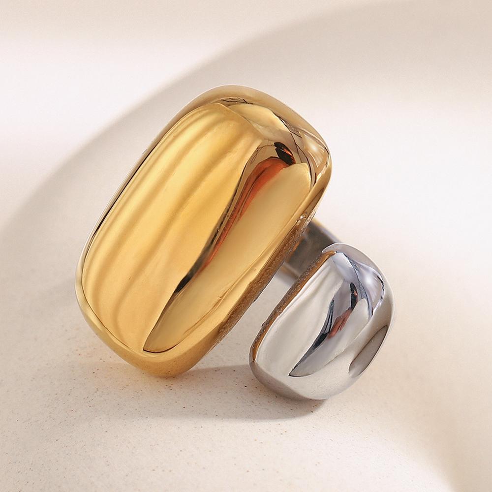 MamacitaSlay 316L Stainless Steel Two Tone Asymmetrical Open Ring Party Waterproof Jewelry Women's Creative Ring 2025 Trend Gift