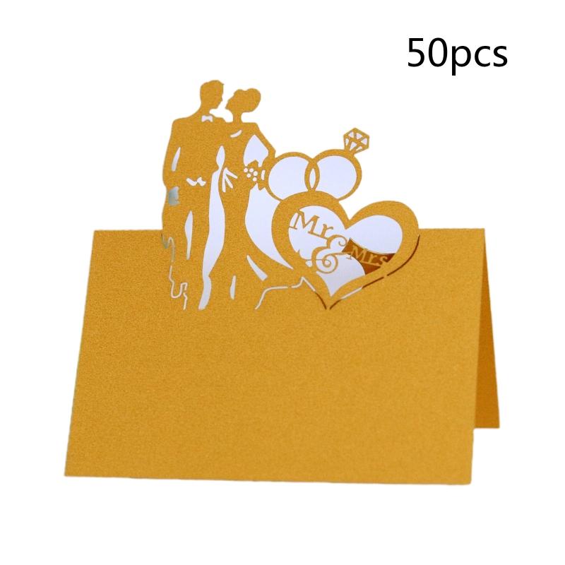 50 Pcs/set Cards MR MRS Style Wedding La-ser Cut Decor Table Cards Place Setting Name Card for Wedding Engagement Party