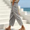 Women Pants, Drawstring Adjustable Waistband High Waist Summer Pants, Pure Color Loose Fit Casual Trousers for Travel Work School Daily Wear