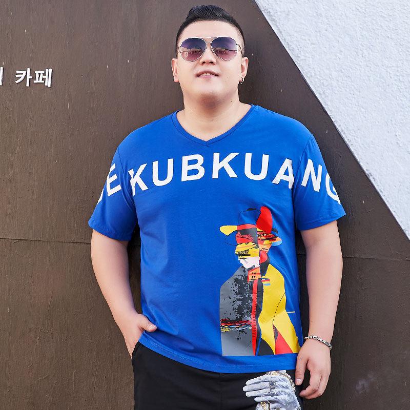 

Весна и лето, мужская футболка очень большого размера с короткими рукавами, дынная рубашка с воротником Fat Man, хлопковая футболка большого размера, спортивная рубашка Young Fat Man 195 7XL синий