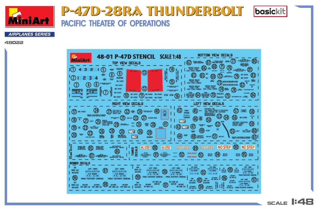 Miniart 1/48 Scale American P-47D-28RA Thunderbolt Pacific Theater Basic Kit Plastic Model Kit MA48022