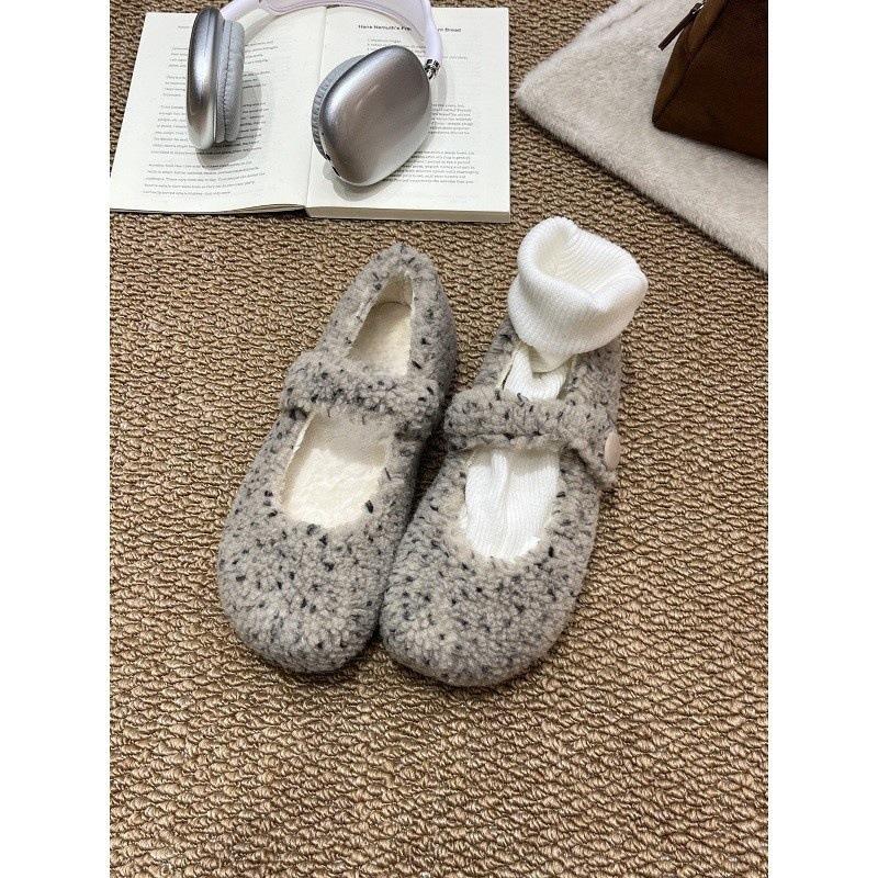 Hairy shoes women s winter Velcro thick-soled velvet Mary Jane wears flat beanie cotton shoes 35