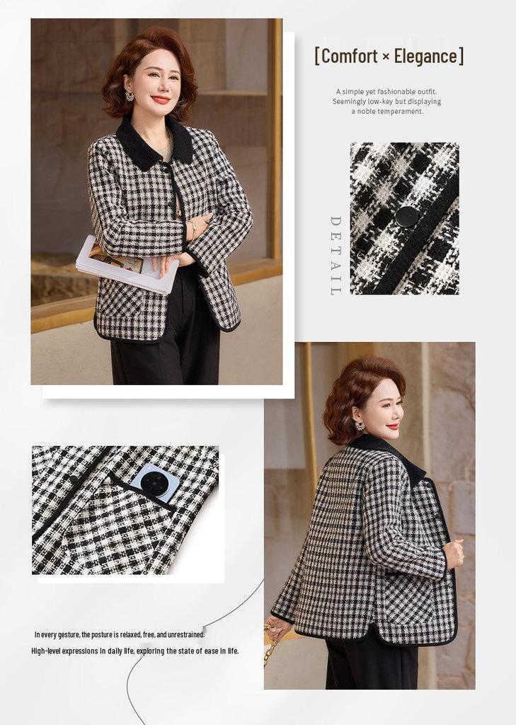 Giacca a quadri chic da donna di mezza età - Blazer casual con revers per primavera/autunno