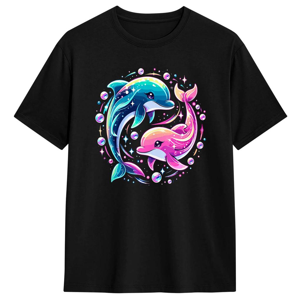 Dolphin Colorful Rainbow Oceanscape Tshirt Summer Streetwear Tshirts 100 Cotton Fashion Tshirt For Unisex Casual Clothes