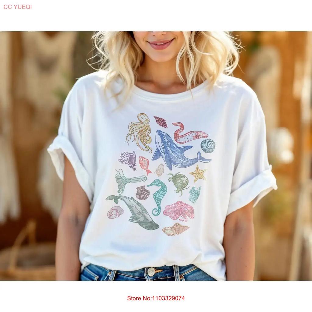 Ocean Creatures T Shirt Colorful Marine Life A147 vintage Washed Stretched Breathable Stylish homme Casual Versatile