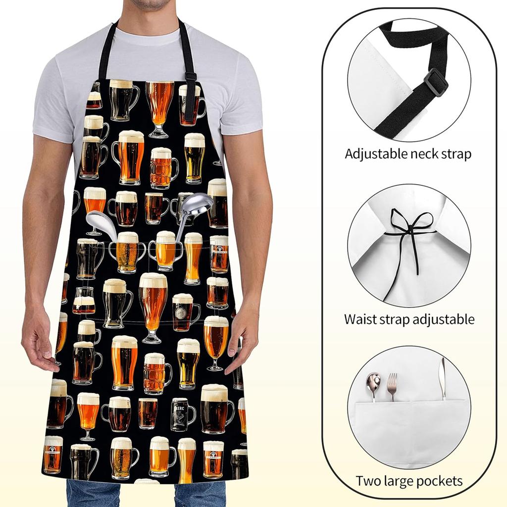 Beer Mug Apron for Women Men,28x33in,Fun Oktoberfest Kitchen Aprons with 2 Pockets,Oxford Fabric,Stylish Adjustable Apron for Cooking Baking BBQ