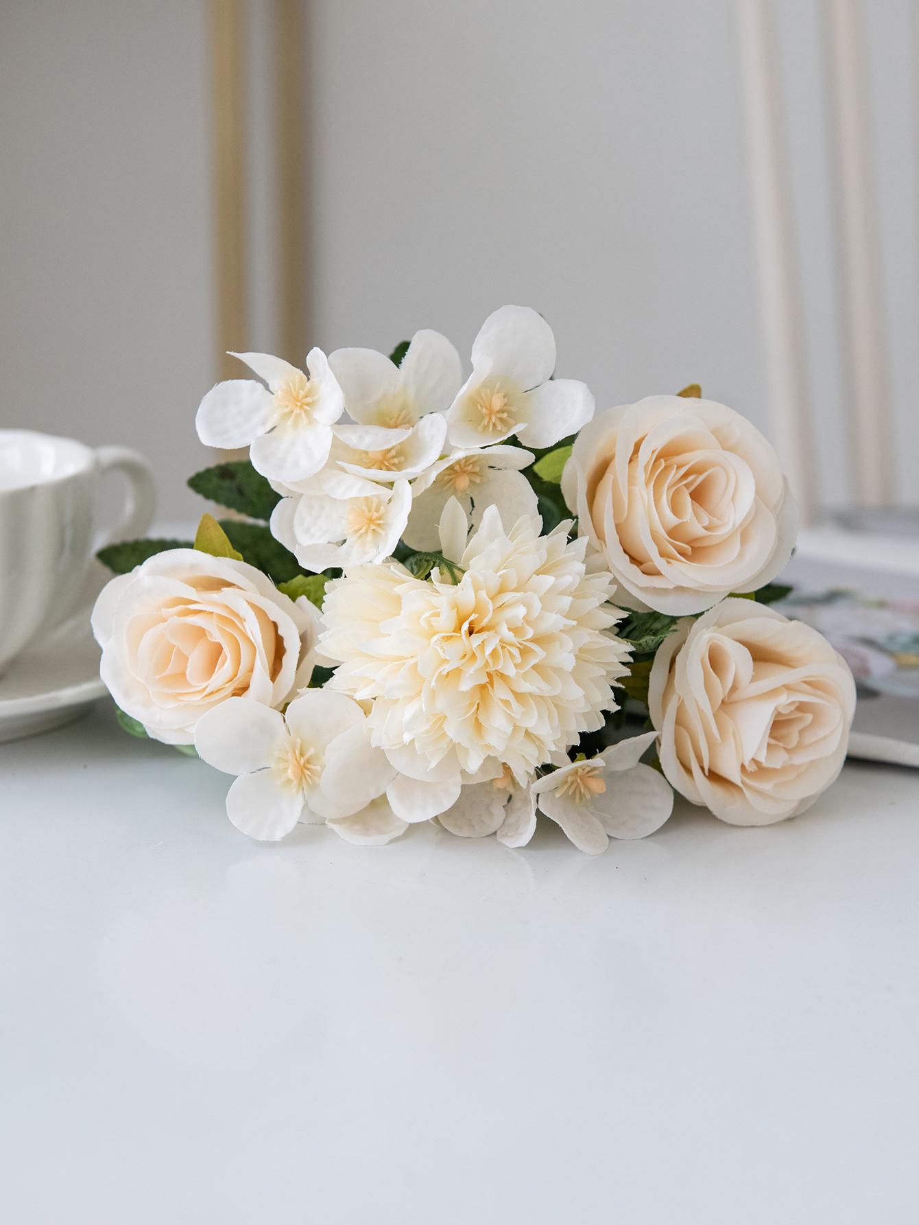 

1 шт искусственные цветы шелковые розы пионы букет гортензия гвоздика вазы для домашней вечеринки зимнее свадебное украшение искусственное растение бежевый