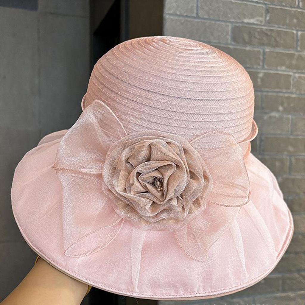 Mesh Flower Bucket Hats Women's Fashionable Elegant Wide Brim Sun Protection Beach Caps for Summer Outdoor Travel Sun Hats