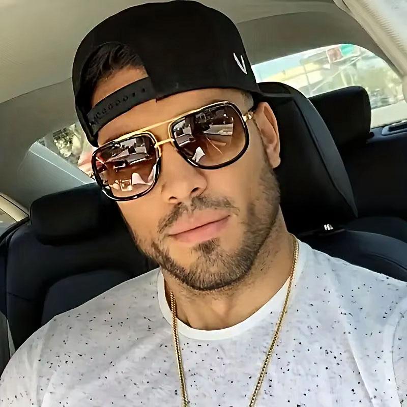 Non-polarized Double Bridges Square Frame Oversized Sunglasses Women Popular Metal Sunglasses Men Punk Driving Sun Glasses