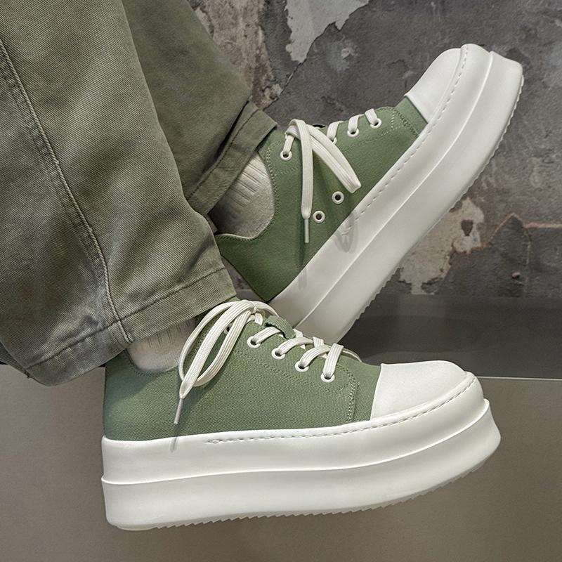 Fashion Youthful And Trendy Men's Casual Solid- Color Canvas Shoes With Lace -Up Thick-Soled Design Comfortable Urban Style Sports Shoes