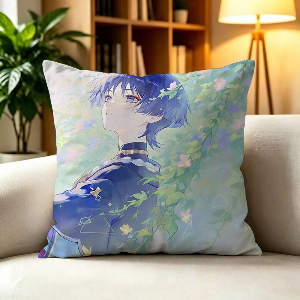 Popular Game Genshin Cool Wanderer Square Double-Sided Printed Pillow Case Sofa Cushion Cover Bedroom Bedside Decor