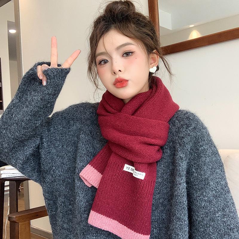 Japanischer und koreanischer Strickwollschal für Damen - Warmer Winter-Nackenwärmer, Perfektes Neujahrs-Rot-Weihnachtsgeschenk