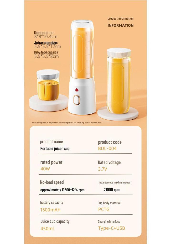 Compact Rechargeable Multi-Function Juicer & Ice Crusher for Baby Food, Smoothies, and Fruit Juice