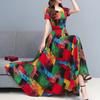Kobiety ubierają kolorowy nadruk z dużym obszyciem Letnia długa sukienka w kształcie litery A Streetwear