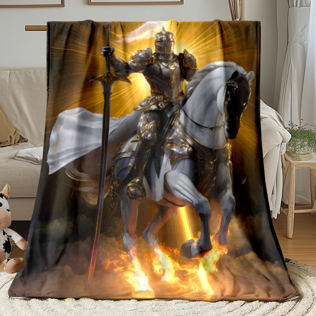 Medieval Knight Flannel Blanket – Soft, Warm & All-Season, Perfect for Camping, Picnics & Bedroom – Ideal Christmas Gift