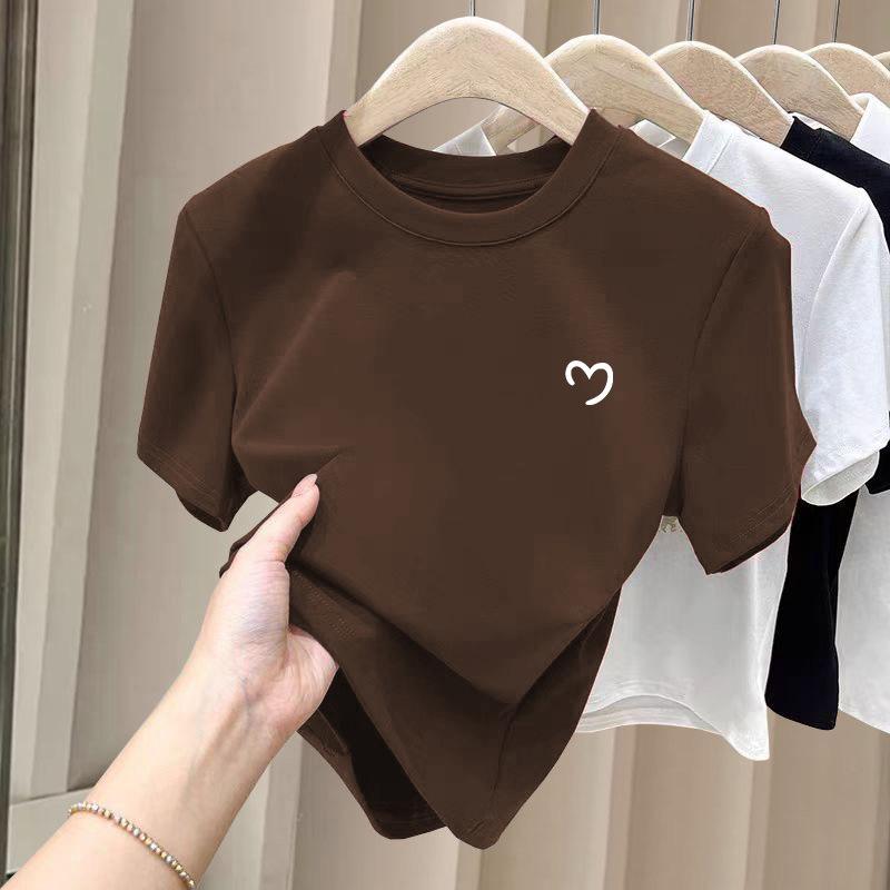 Women's Coffee Short-Sleeve Brushed Cotton T-Shirt - Versatile Simple Fashion for Spring, Summer, Autumn 2026