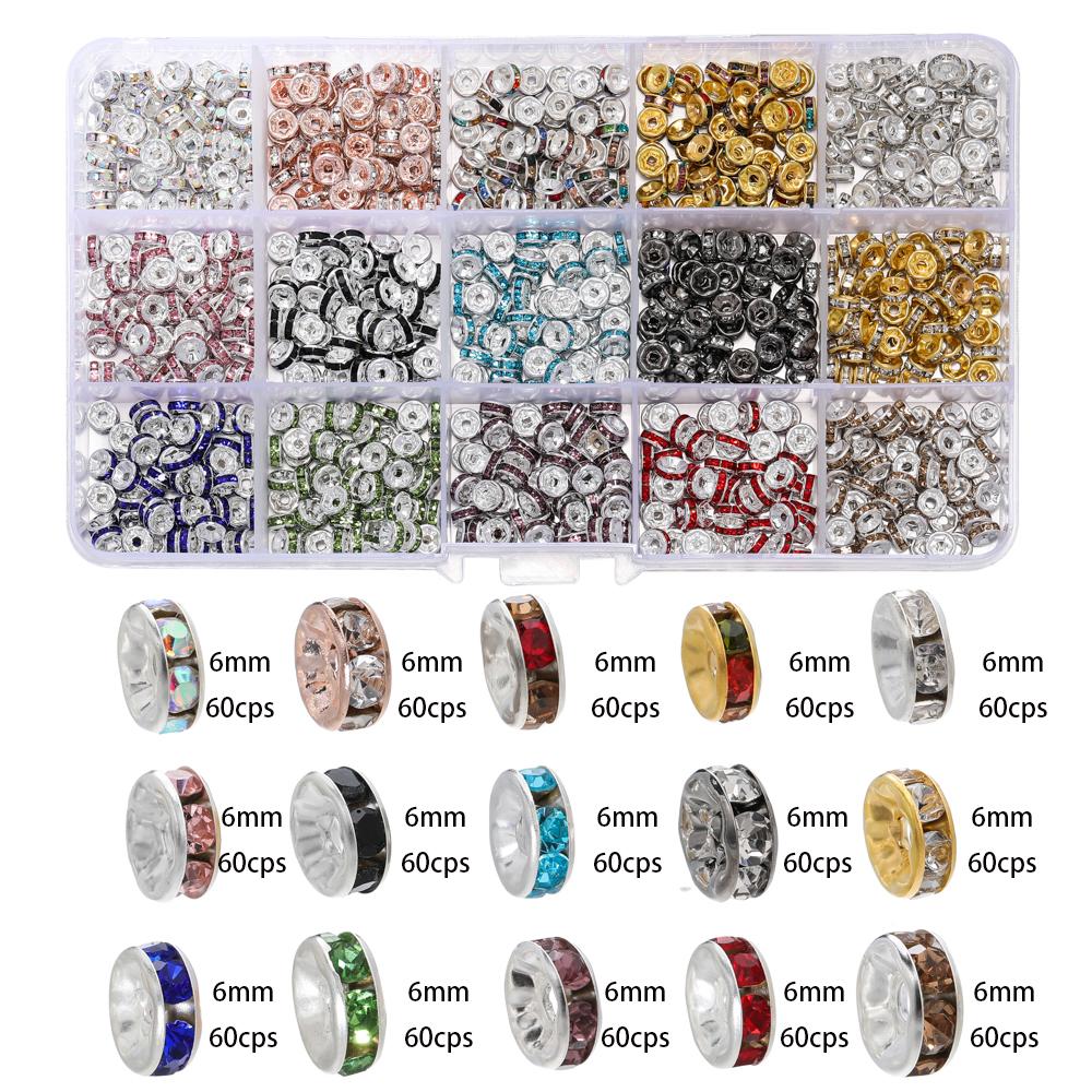 600-1080pcs Silver Color Rhinestone Rondelles Crystal Bead 4-8mm Loose Spacer Beads Kits for DIY Jewelry Making Supplies Set