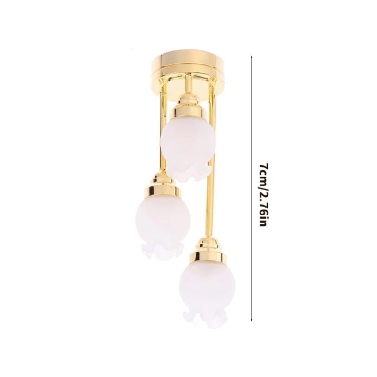 Miniature Dollhouses Chandelier Lamp 1/12 Scale Three Head Ceiling Lamp for Living Room Display Landscape Accessories