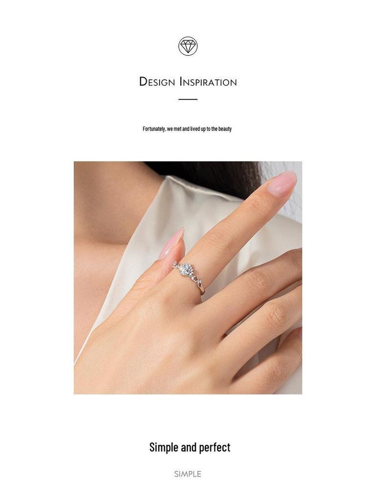 Modian S925 Sterling Silver Zircon Ring: Elegant Korean-Style Women's Wedding Ring with Hollow Design.