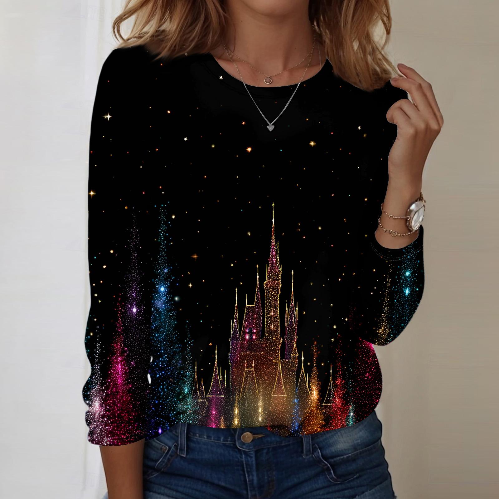 

Рубашки с длинным рукавом для женщин, милые футболки с графическим принтом, блузки, повседневные базовые топы больших размеров, пуловеры L чёрный