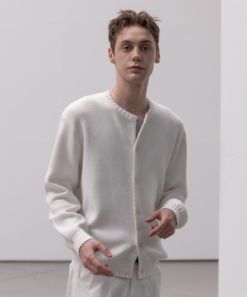 Decoroso Panel Rib Round Cardigan [White]