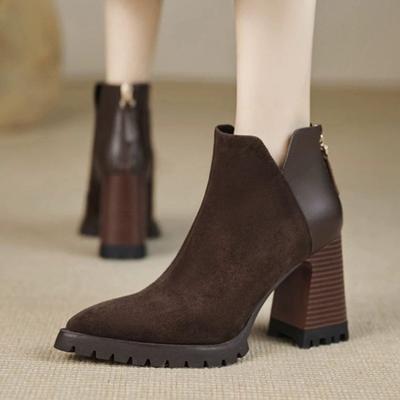 Högklackade Ankel Damstövlar Spetsig Tå Snömocka Eleganta Läderskor 2025 Trend Kontorspumps Skor Mode Klumpiga Botas Mujer