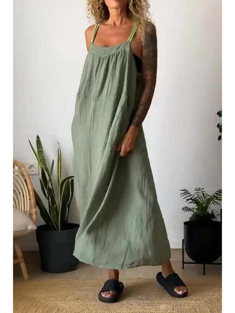 2026 Summer Casual Cotton Linen Strap Dress