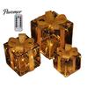 Handmade Pumpkin Face Props 3Pcs Lighted Halloween Gift Boxes, Spooky Glowing Outdoor Doorway Landscaping Presents Box, Warm Light Holiday Ornament