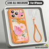 Flowers Leaves Print Lanyard Case For iPhone 18 Pro Max Shockproof Bumper Soft Silicone Cover For iPhone 17 16 15 14 13 Pro Max 17E