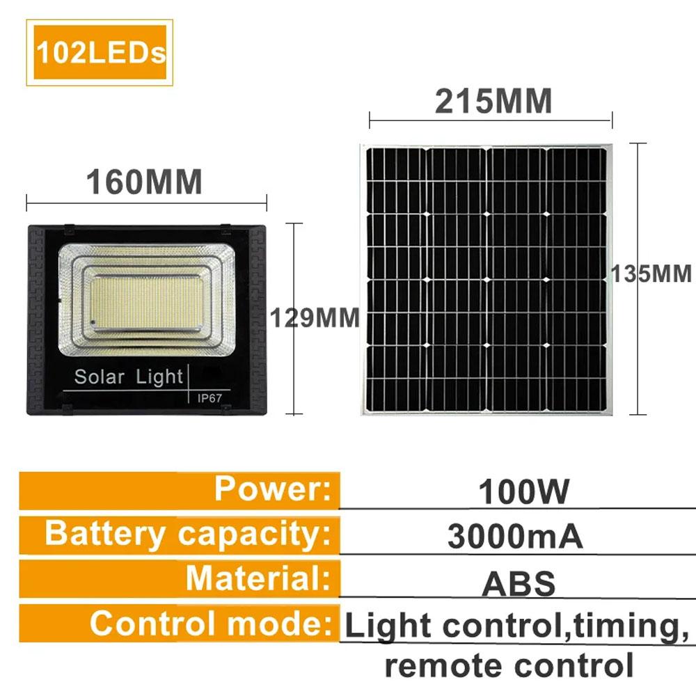 500W Large Battery Solar Panels LED Floodlight Remote Control IP67 Outdoor Solar Power Wall Lamp Corridor Garden Decoration