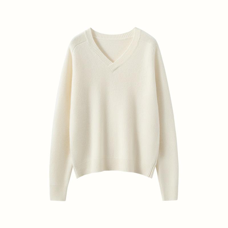 Women's Thickened V-Neck Cashmere Raglan Sweater - Loose Knit Two-Strand Base Layer for Autumn/Winter