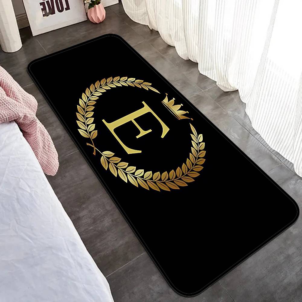 Black Golden Crown Letter Bathroom Mat Anti-slip Absorb Water Long Strip Cushion Bedroon Mat Welcome Doormat
