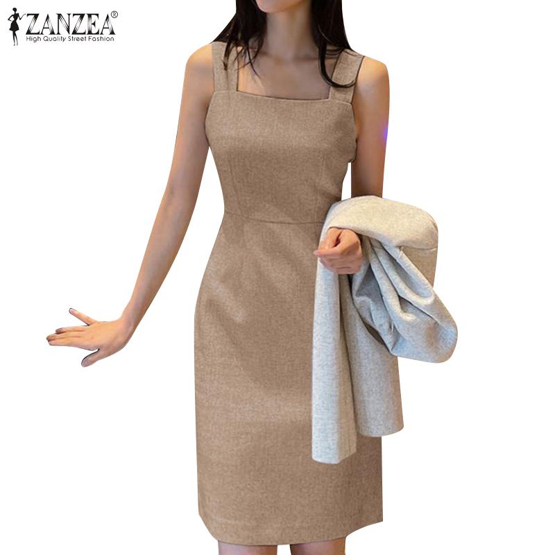 

ZANZEA женское летнее повседневное платье без рукавов с квадратным воротником