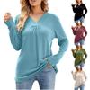 Women's Fashion Casual T-Shirt Colour V-Neck Loose Pleated Pullover Top
