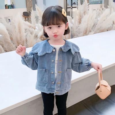 Spring Autumn Kids Girl Denim Coat Ruffle Collar Long Sleeve Outerwear Children Fashion Versatile Clothes