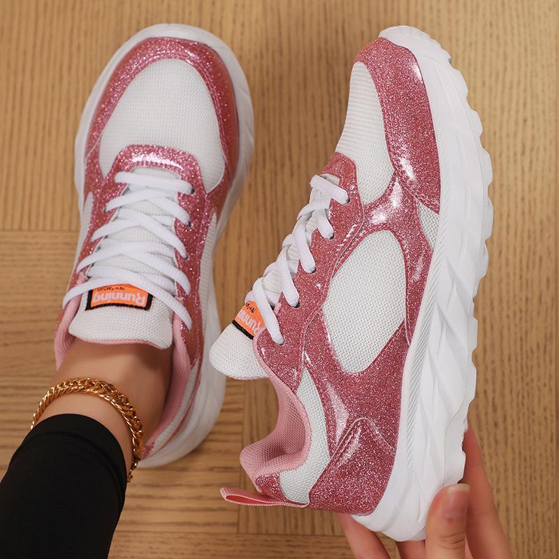 TUINANLE Women's Glitter Flat Silver Casual Sneakers Trend Version Wedding Fashion Round Couple Shoes