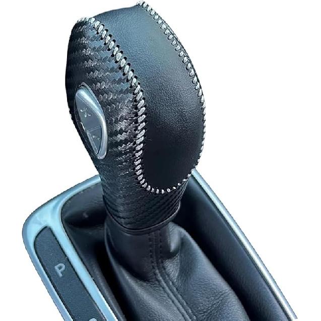 Black Leather Gear Shift Knob Cover for Ford Focus 2012 2013 2014 2015 2016/ Ford Fiesta 2014 2015 2016 / Ford Fusion S/Fusion SE 2013 2014 2015 2016